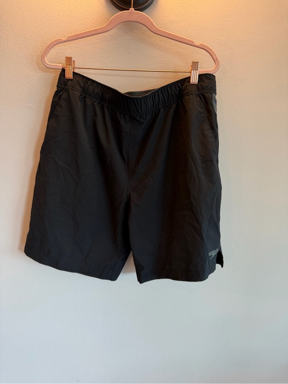 Speedo Mens Black Gray Swim Trunks Board Shorts Medium Zipper Pocket 1125254